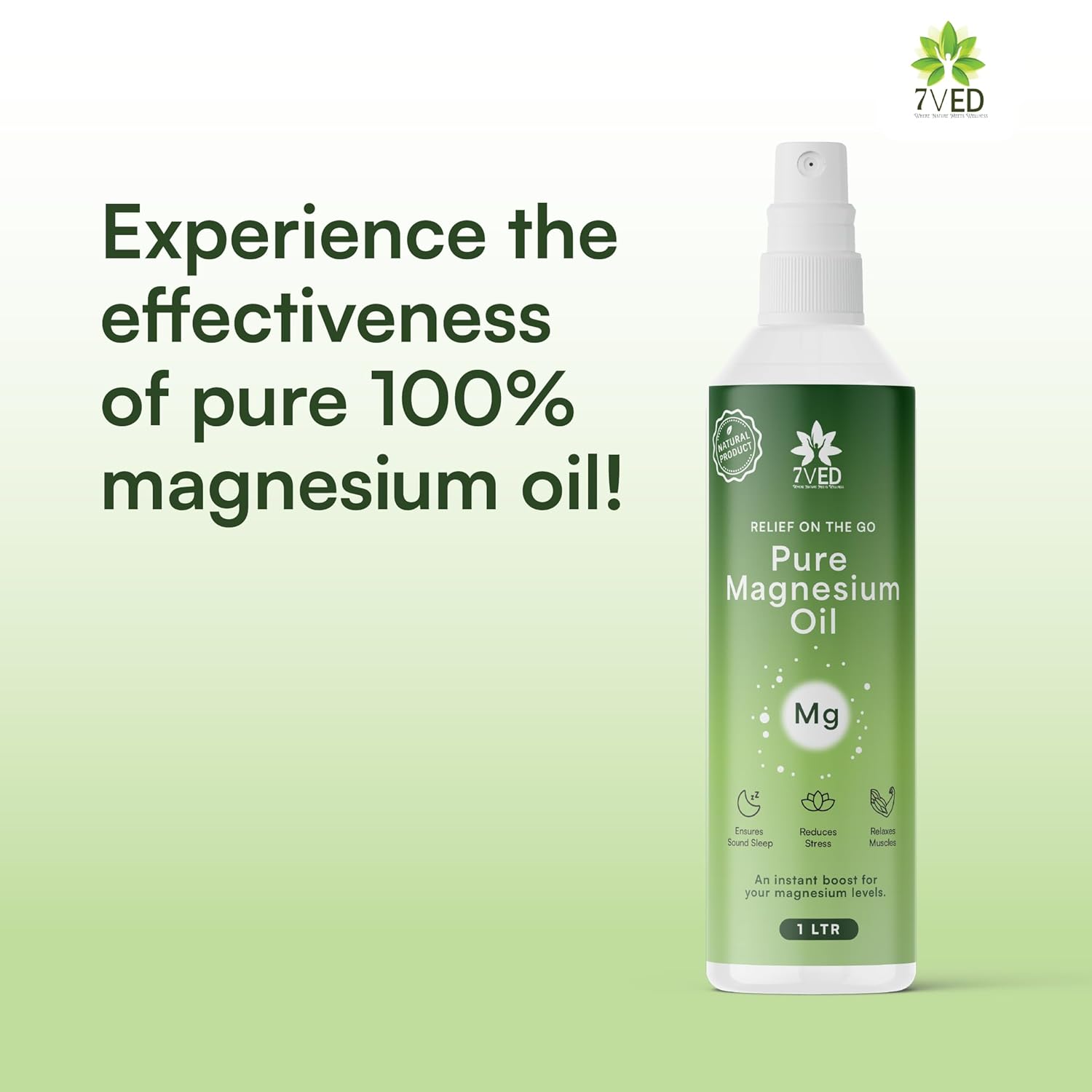 7VED Pure Magnesium Oil with Dead Sea Salt for Joint Pain Relief, Headache, Muscle Cramps and Insomnia - 1 Lit Spray Bottle