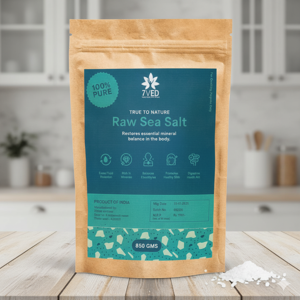7VED Raw Sea Salt – 850 gms. Pure Coastal Salt, Unprocessed, Rich in 74 Essential Trace Minerals